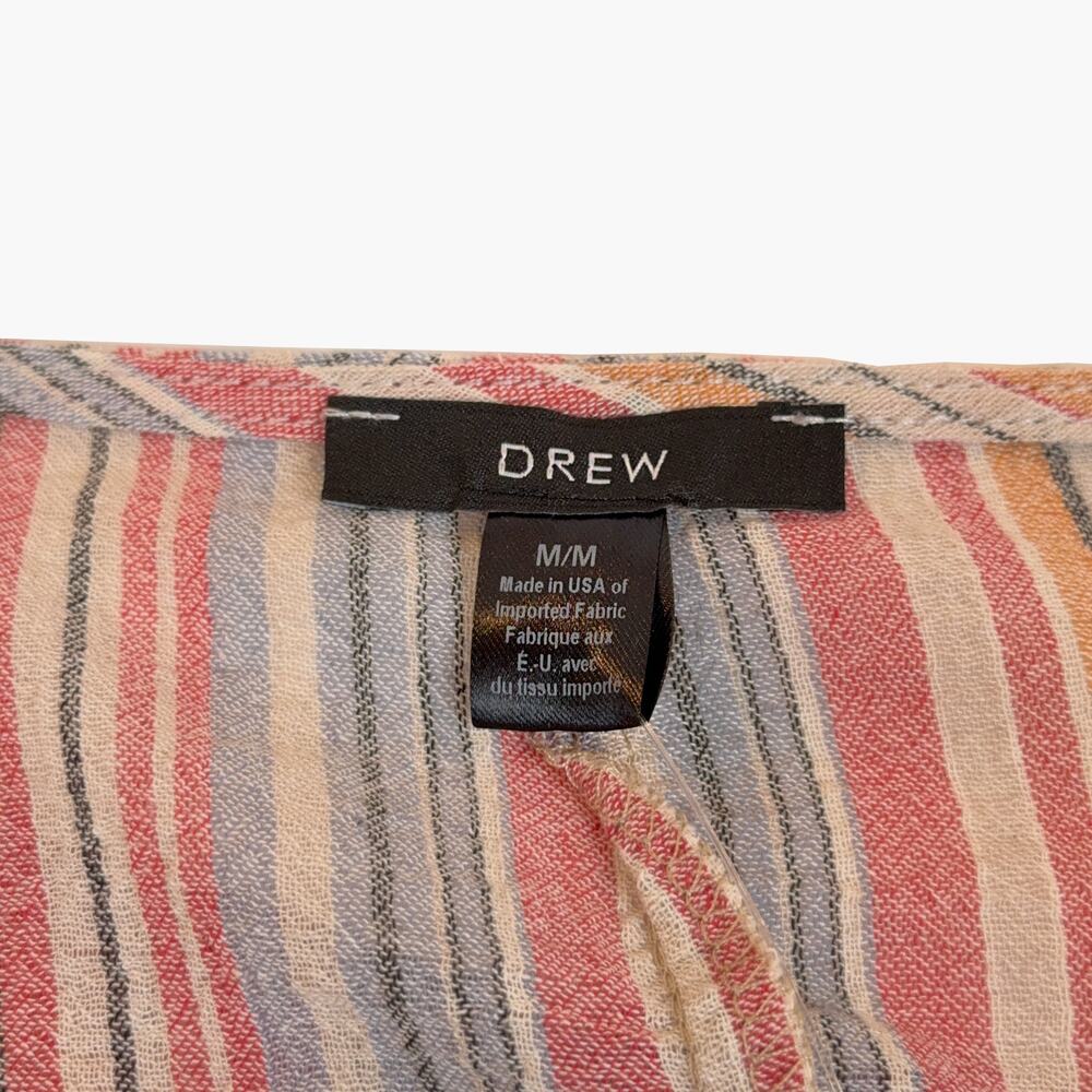 NWT DREW Red Rainbow Striped Ruffle Sleeve Blouse Top (Mutli Color | Size M) - Picture 4 of 6